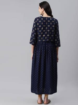 Navy-blue printed cotton ethnic-kurtis 4