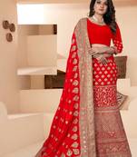 Red color georgette Half & Half Lehenga Style Saree