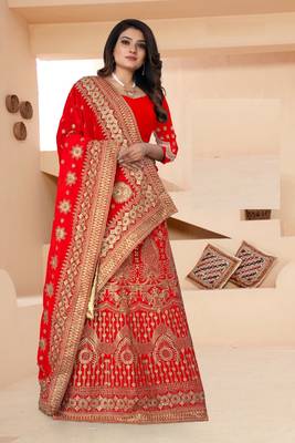 Red color bridal georgette embroidery fully hand work saree 1