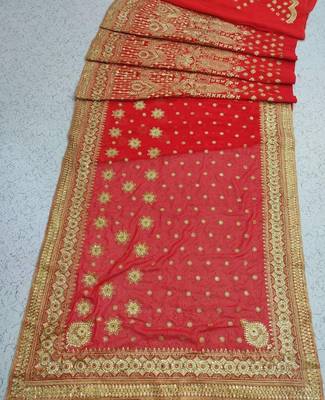 Red color bridal georgette embroidery fully hand work saree 2