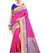Pink woven faux kanjivaram silk saree with blouse