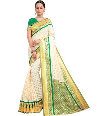 White woven faux kanjivaram silk saree with blouse 1