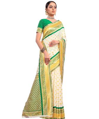 White woven faux kanjivaram silk saree with blouse 3