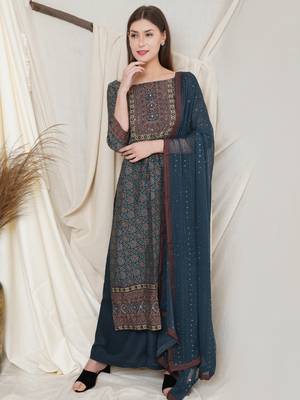 Teal digital print pure silk salwar 1