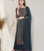 Teal digital print pure silk salwar