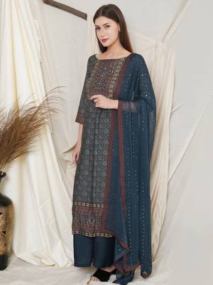 Teal digital print pure silk salwar 2