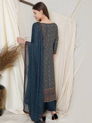 Teal digital print pure silk salwar 3