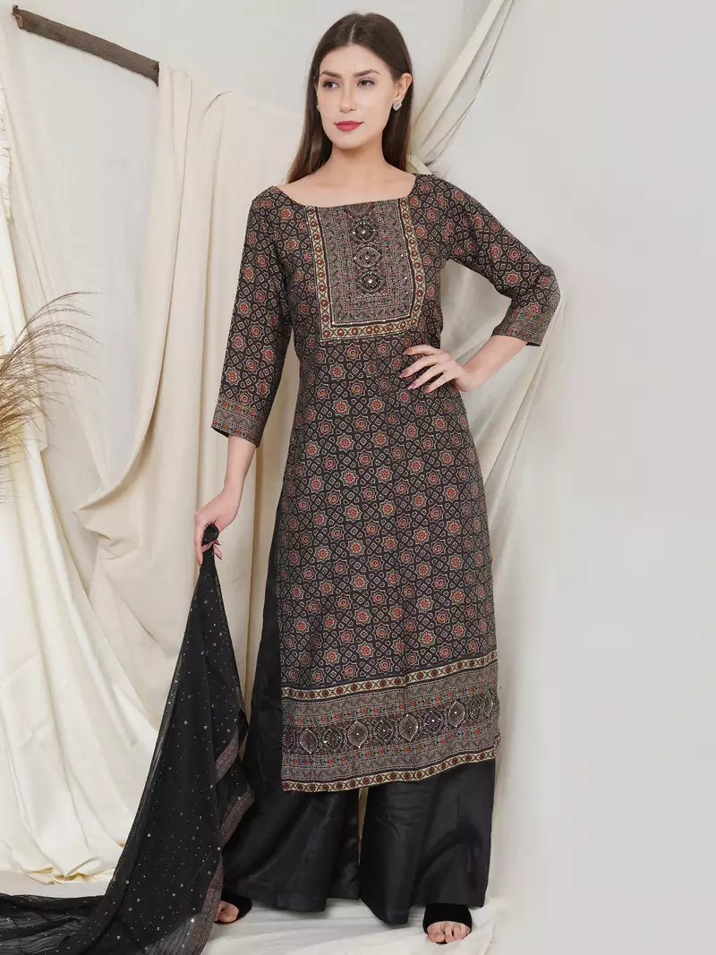 Black digital print pure silk salwar