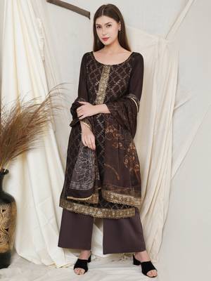 Brown embroidered chiffon salwar 1