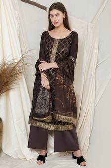 Brown embroidered chiffon salwar