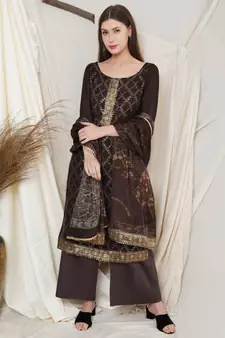 Brown embroidered chiffon salwar