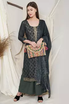 Teal embroidered chiffon salwar