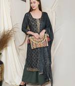Teal embroidered chiffon salwar