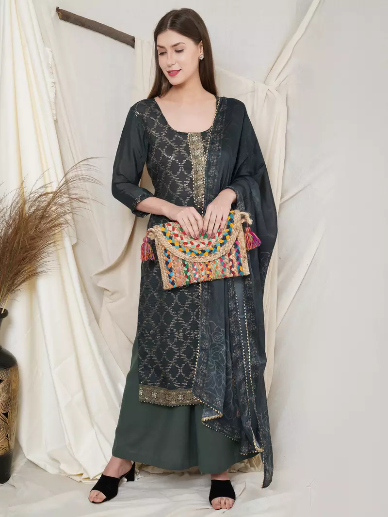 Teal embroidered chiffon salwar