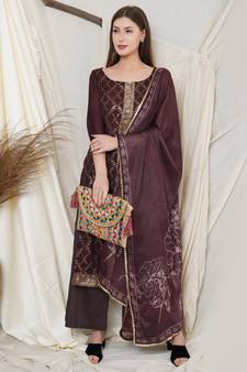 Wine embroidered chiffon salwar