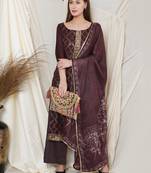 Wine embroidered chiffon salwar