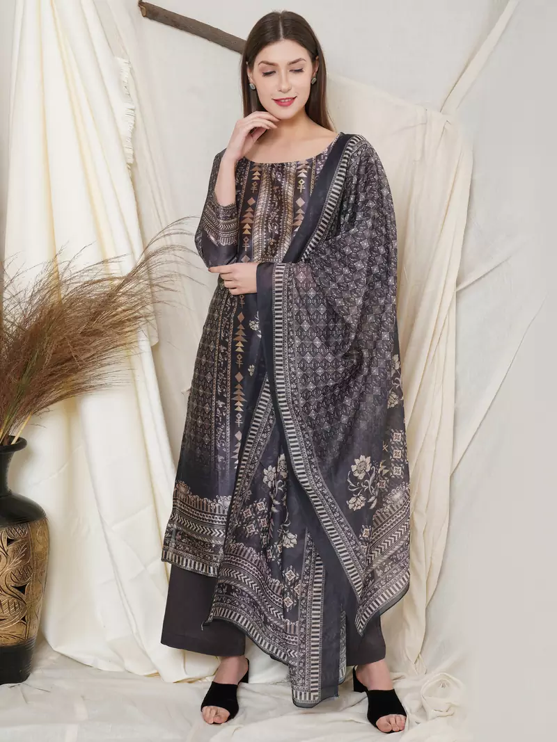 Black digital print pure silk salwar