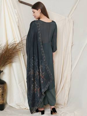 Teal embroidered chiffon salwar 3