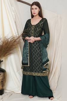 Green embroidered chiffon salwar