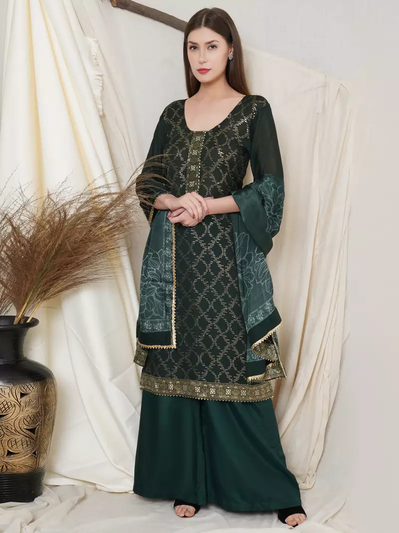 Green embroidered chiffon salwar