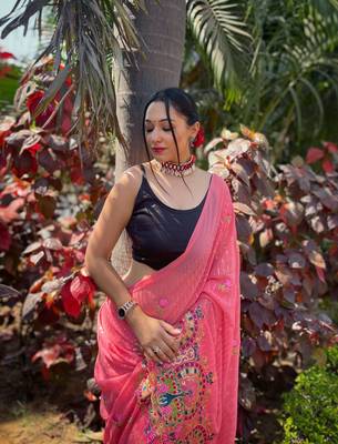 PINK GEORGETTE DESIGNER MULTI SEQUINS embroidery SAREE 2