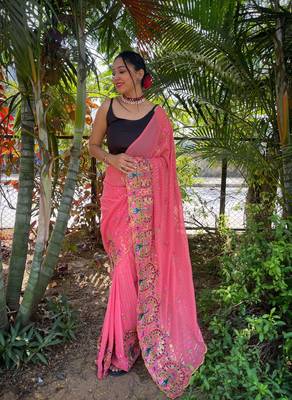 PINK GEORGETTE DESIGNER MULTI SEQUINS embroidery SAREE 3