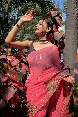 PINK GEORGETTE DESIGNER MULTI SEQUINS embroidery SAREE 4