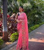 PINK GEORGETTE DESIGNER MULTI SEQUINS embroidery SAREE