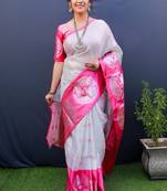 Pink woven art silk saree with blouse