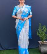 Blue woven art silk saree with blouse