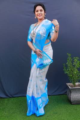 Blue woven art silk saree with blouse 2