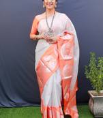 Peach woven art silk saree with blouse