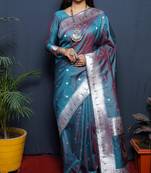 Blue woven paithani silk saree with blouse