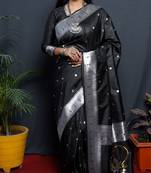 Black woven paithani silk saree with blouse