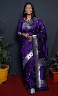 Purple woven paithani silk saree with blouse 1
