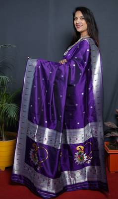 Purple woven paithani silk saree with blouse 2