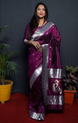 Wine woven paithani silk saree with blouse 1