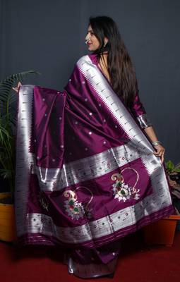 Wine woven paithani silk saree with blouse 2
