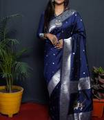 Navy blue woven paithani silk saree with blouse