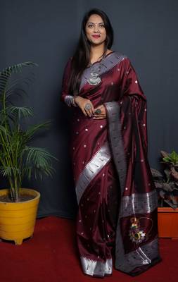 Maroon woven paithani silk saree with blouse 1