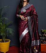Maroon woven paithani silk saree with blouse