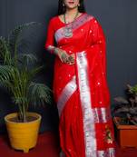 Red woven paithani silk saree with blouse