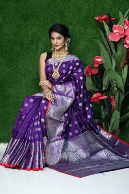 Purple woven Faux kanchipuram silk saree with blouse 2