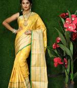 Yellow woven Faux kanchipuram silk saree with blouse
