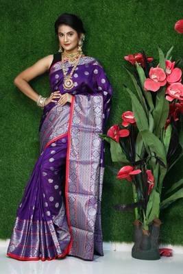 Purple woven Faux kanchipuram silk saree with blouse 1
