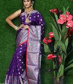 Purple woven Faux kanchipuram silk saree with blouse
