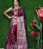 Wine woven Faux kanchipuram silk saree with blouse