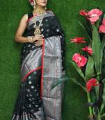 Black woven Faux kanchipuram silk saree with blouse