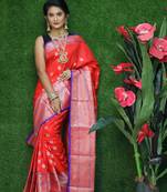 Red woven Faux kanchipuram silk saree with blouse