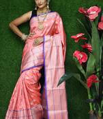 Light pink woven Faux kanchipuram silk saree with blouse